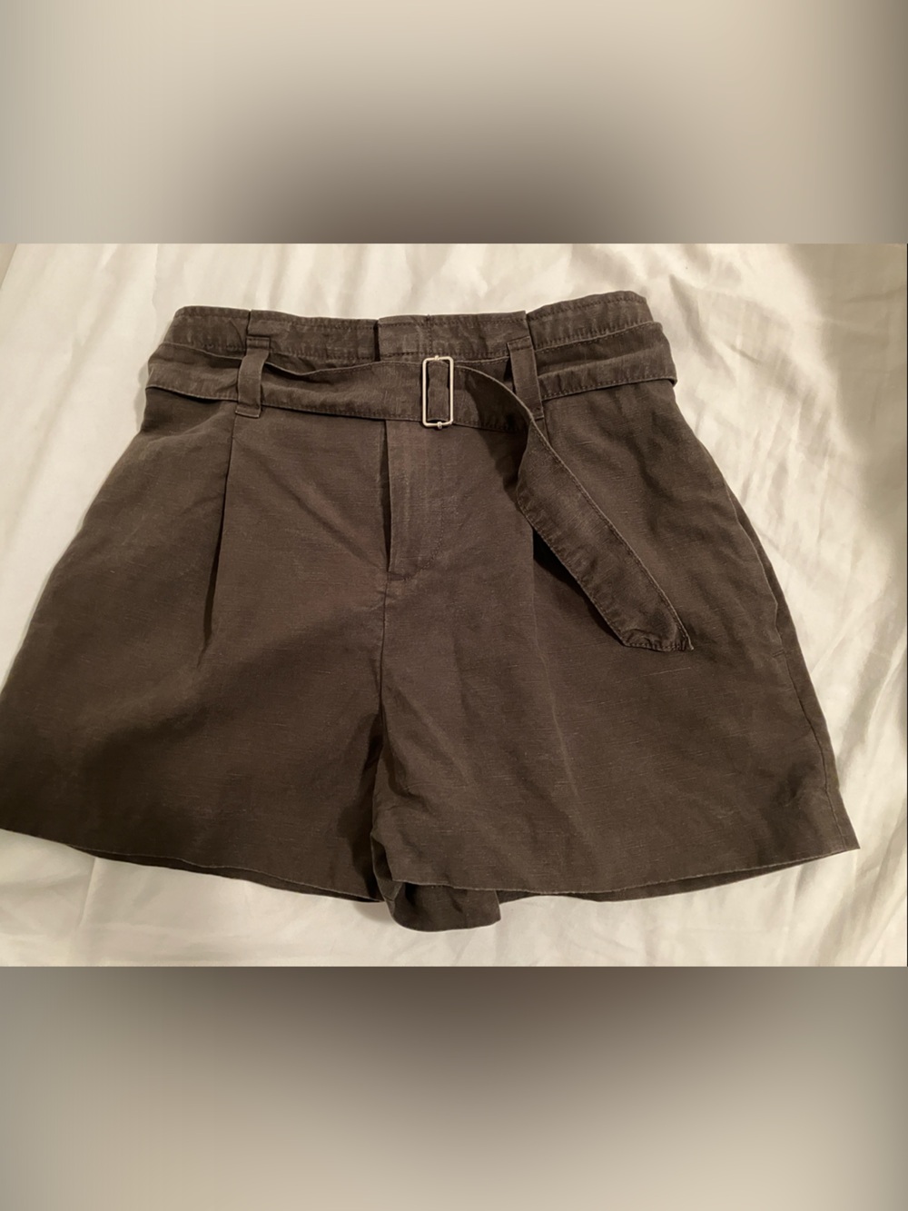 Club Monaco Darcee Brown High-Waist Belted Cotton Shorts 0